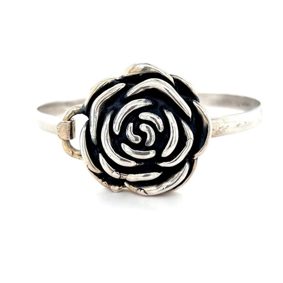 Gorgeous Silver 925 Rose Flower Bangle - Picture 1 of 8